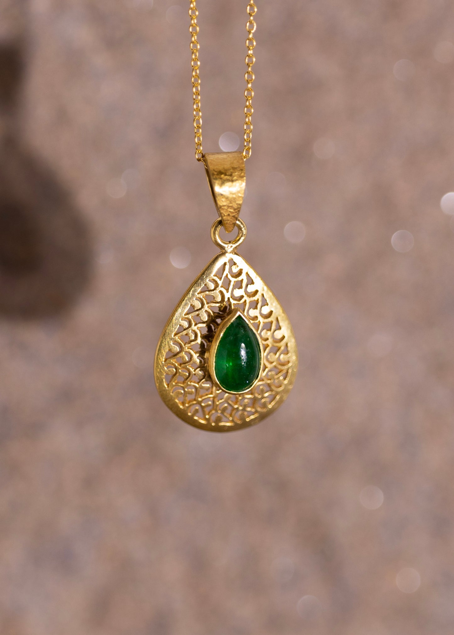 Teardrop Emerald Waves Pendant