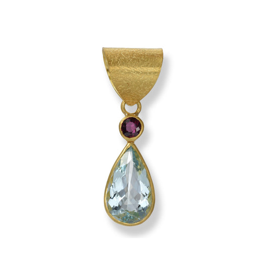 Aquamarine Pear & Ruby Pendant