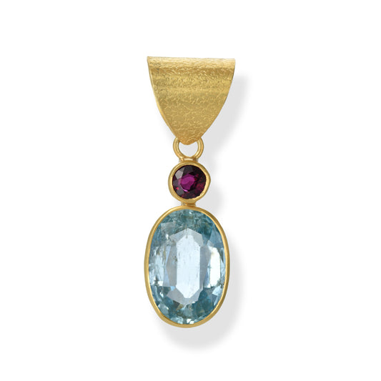 Aquamarine Oval & Ruby Pendant