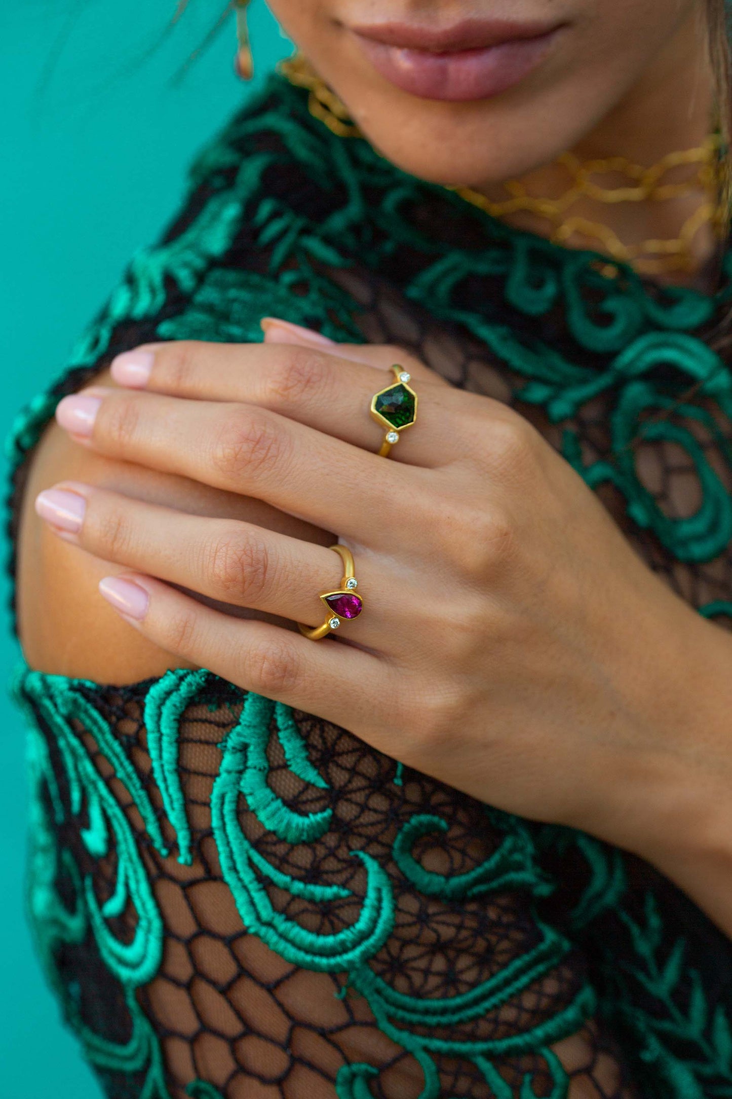 Green Tourmaline & Diamond Ring