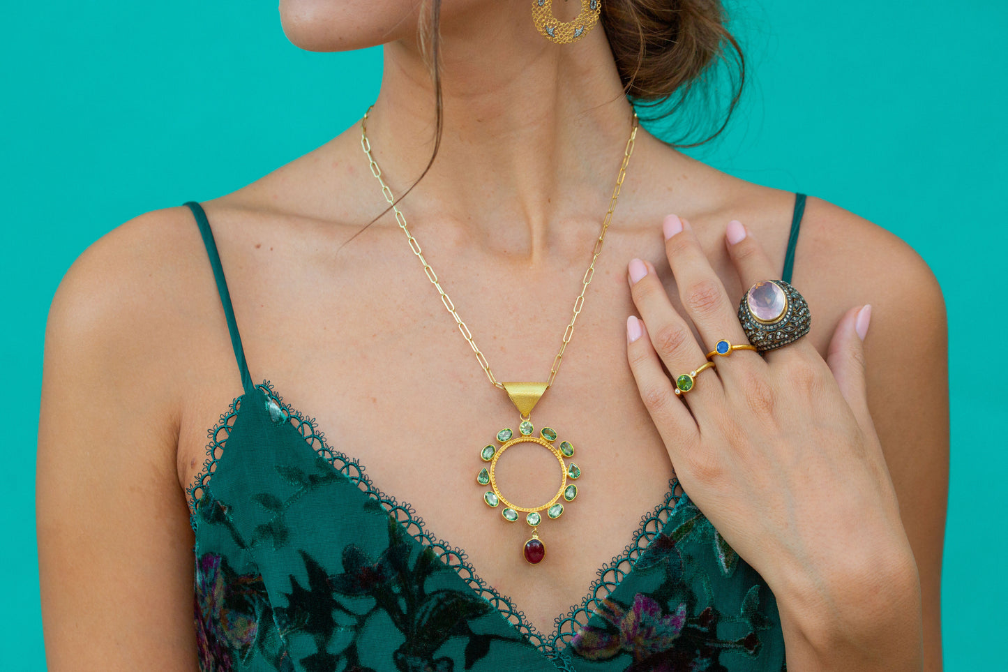 Circle of Protection Peridot & Tourmaline Circle Pendant