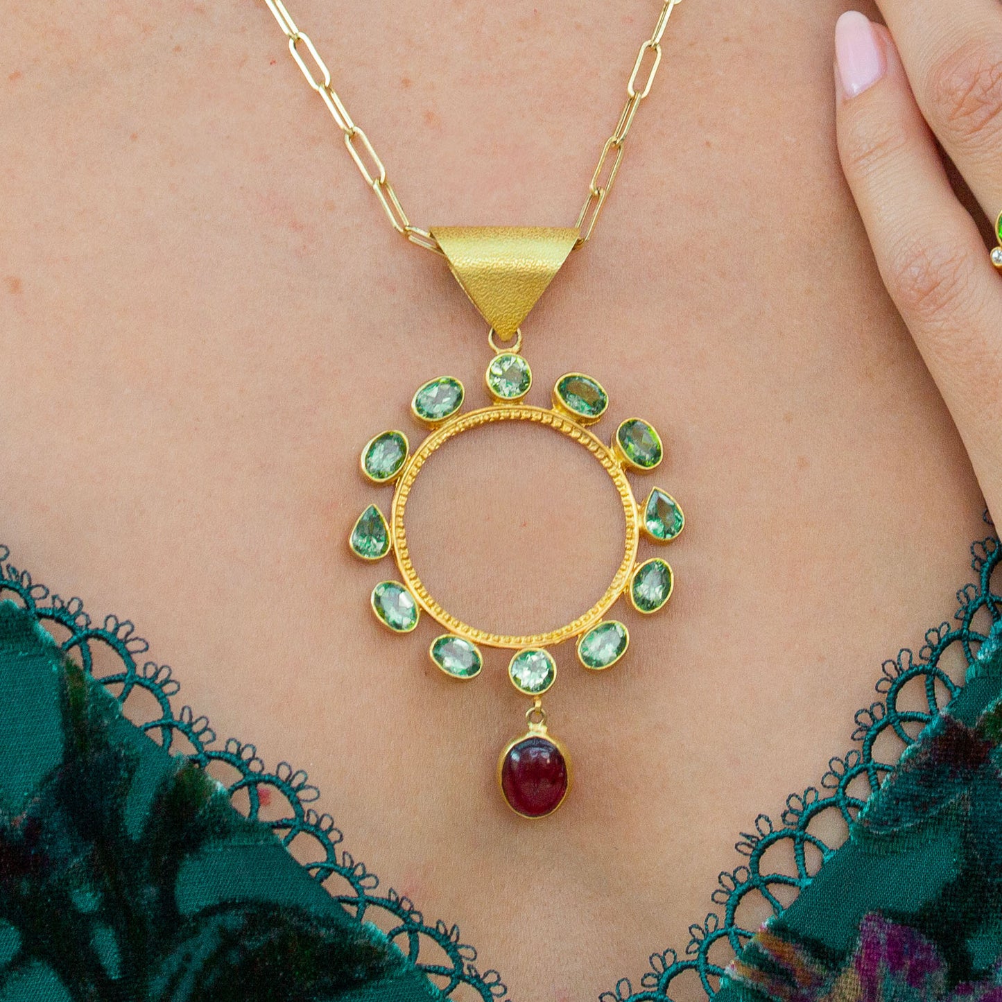 Circle of Protection Peridot & Tourmaline Circle Pendant