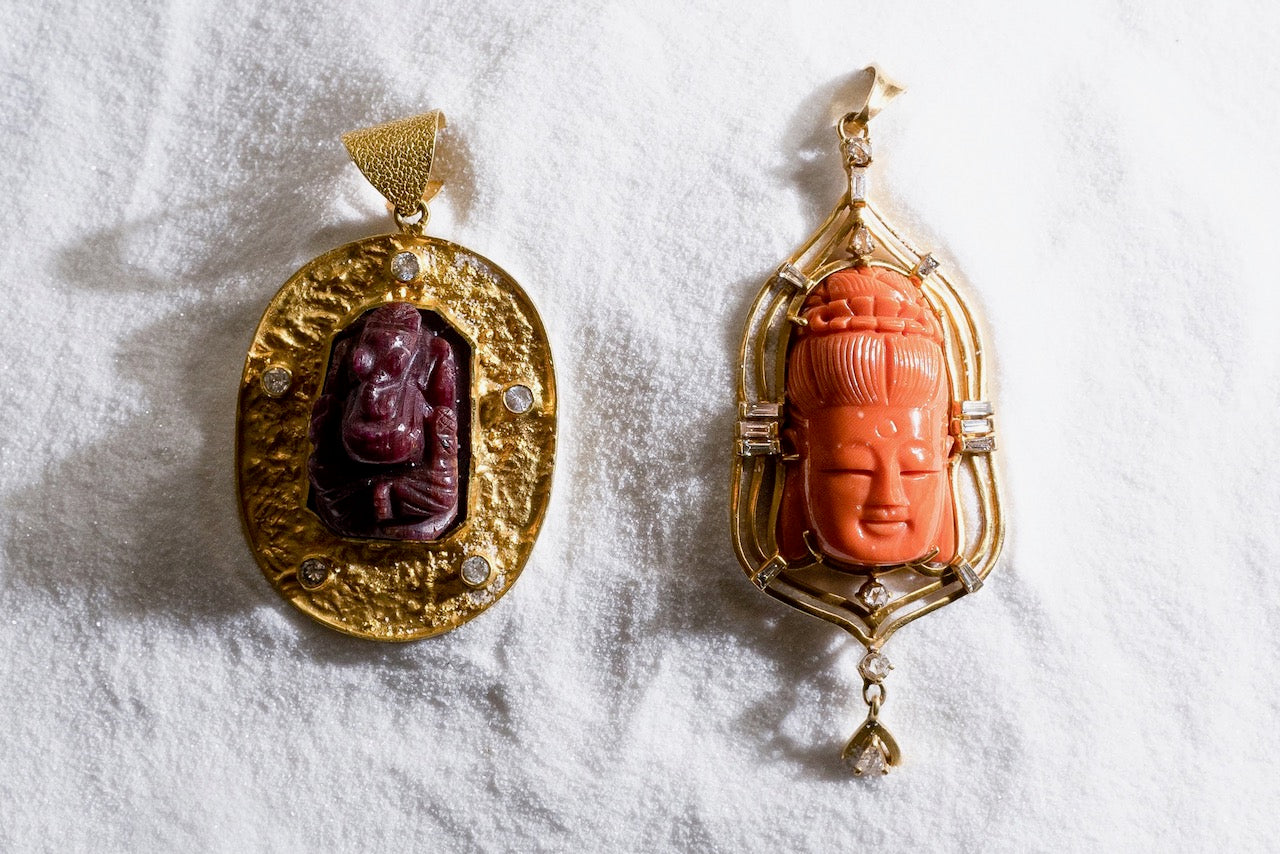 Carved Coral Buddha Pendant