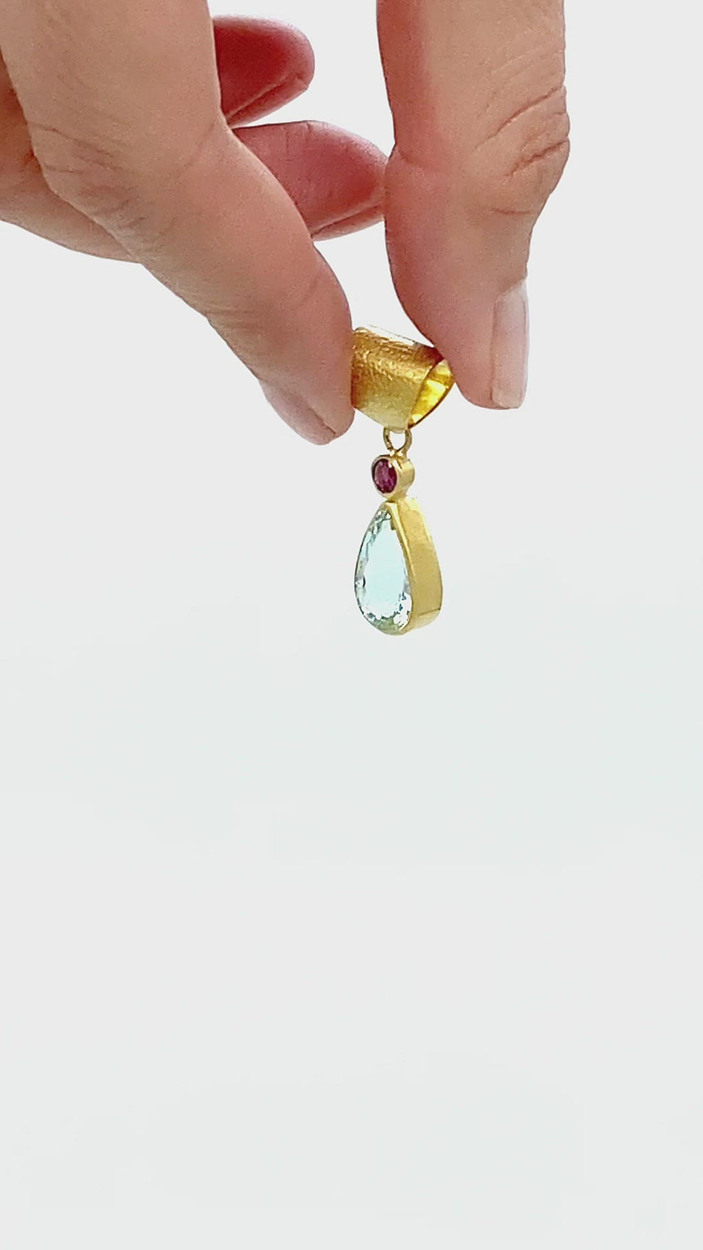 Aquamarine Pear & Ruby Pendant