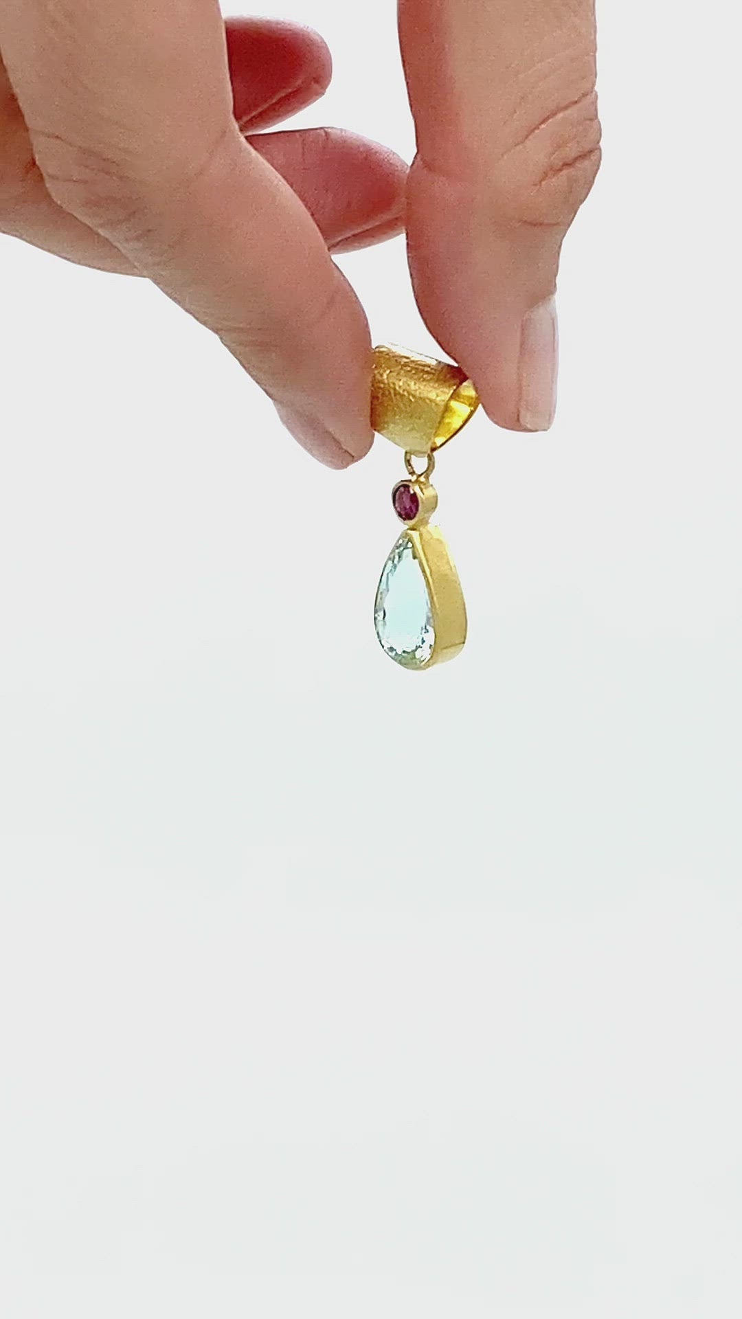 Aquamarine Pear & Ruby Pendant