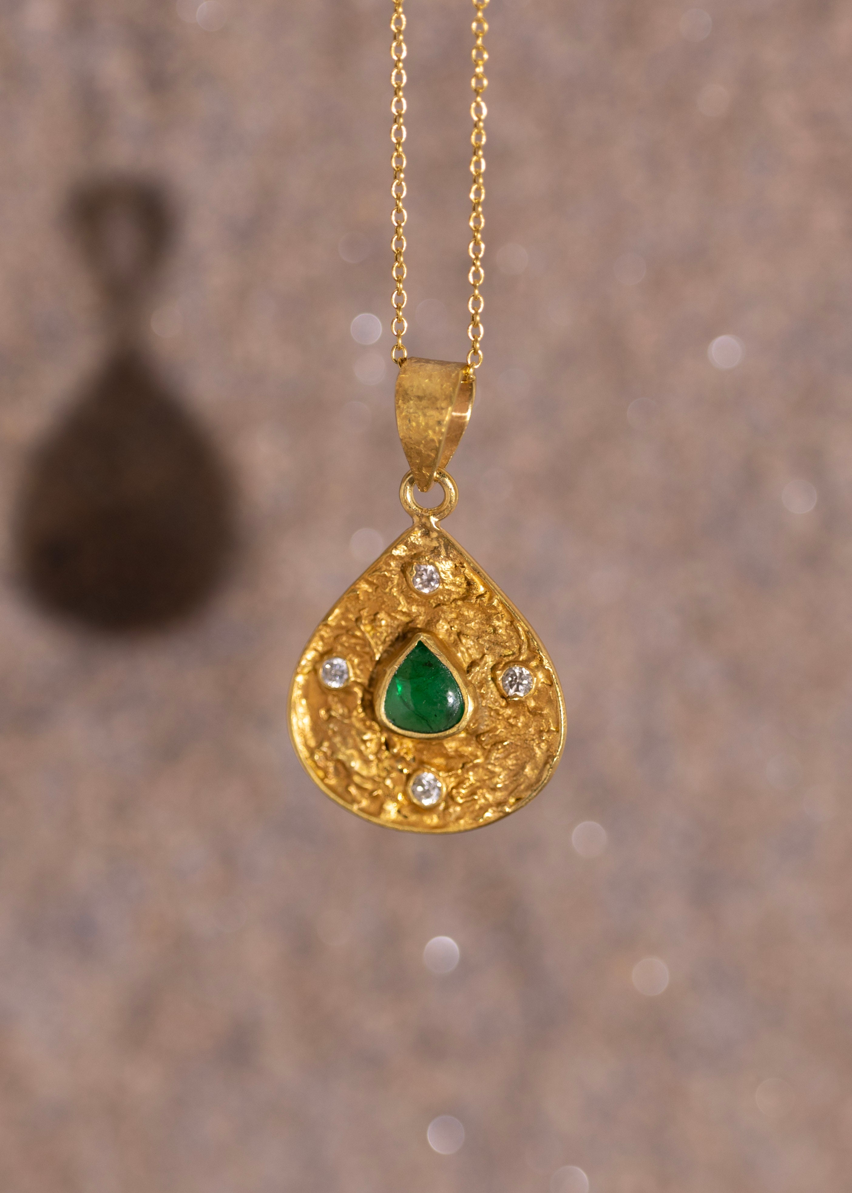 Teardrop Emerald Diamond Pendant