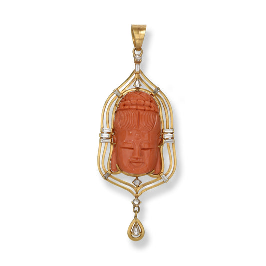 Carved Coral Buddha Pendant