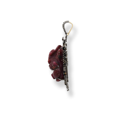 Carved Ruby Ganesh Baguette Pendant