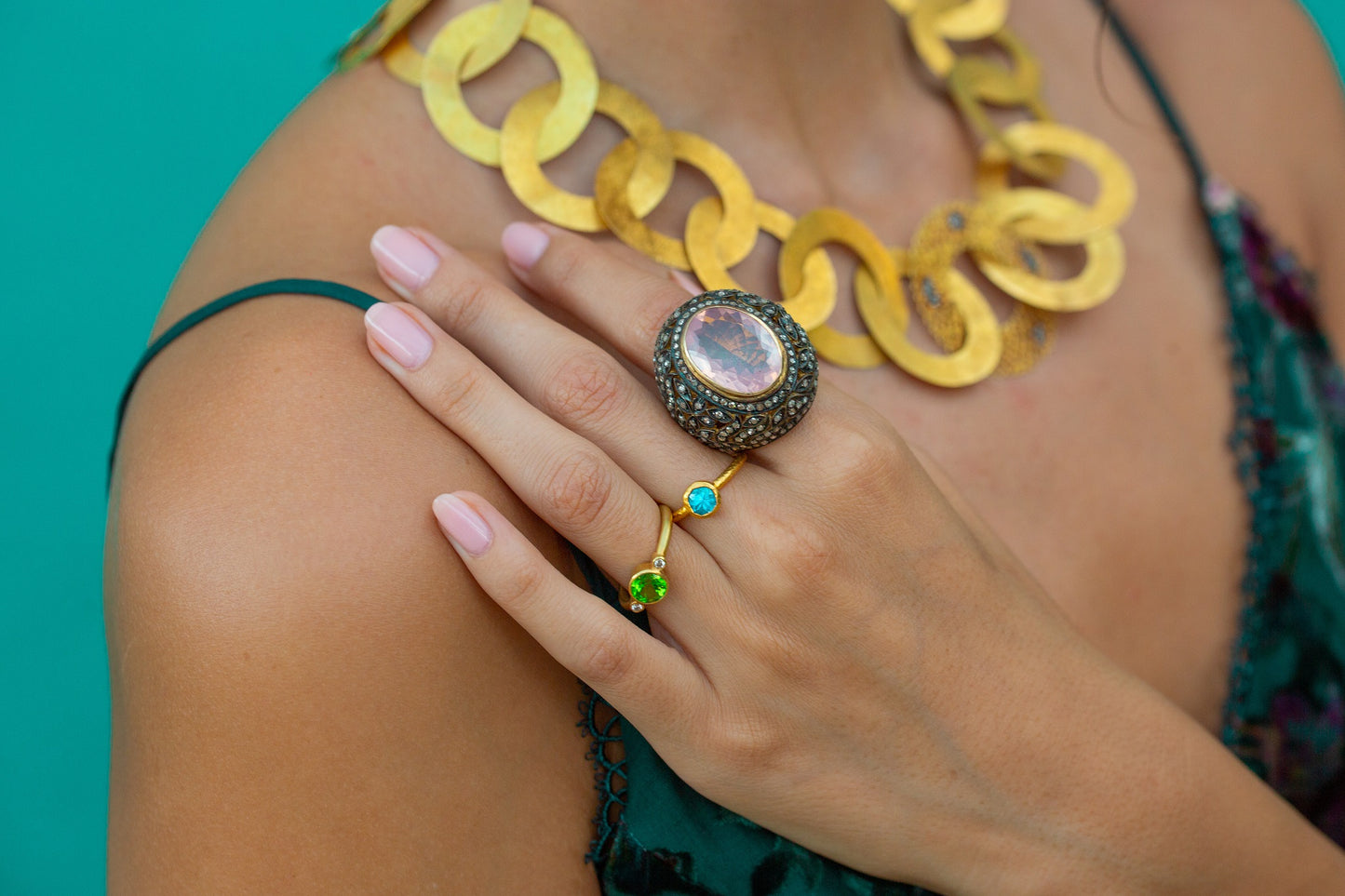 Rose Quartz & Diamond Ring