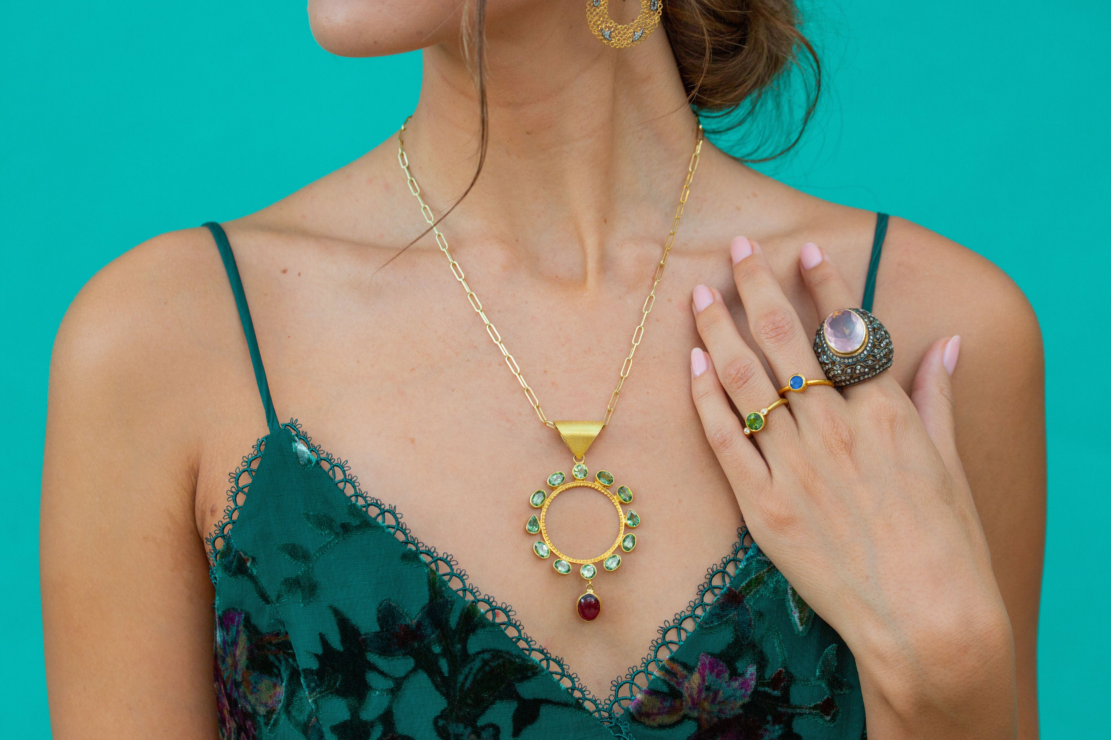 Circle of Protection Peridot & Tourmaline Circle Pendant