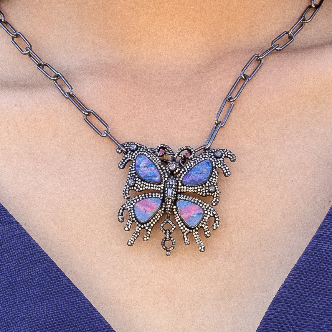 Butterfly Opal & Diamond Pendant / Brooch