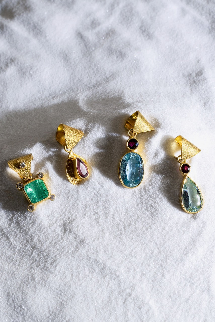 Aquamarine Pear & Ruby Pendant